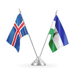 Lesotho and Iceland table flags isolated on white 3D rendering