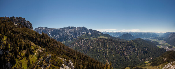 Panorama view from mountain Naunspitze to Kaisergebirge in Tyrol, Austria