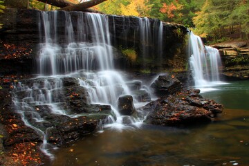 Potter falls in Obed national scenic river in Eastern Tennessee during peak falls colors