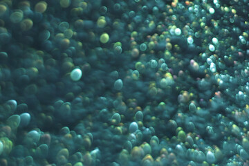 Blurred green background. Glitter close-up.