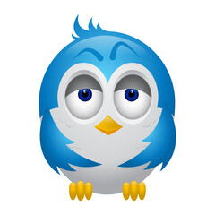 cute, blue bird on a white background. isolated object. Cartoon style. Vector, illustration