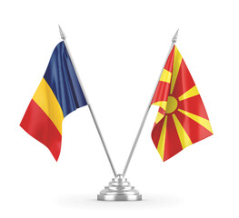 North Macedonia and Chad table flags isolated on white 3D rendering 