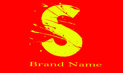 S vector logo for brand with yellow color and red background
