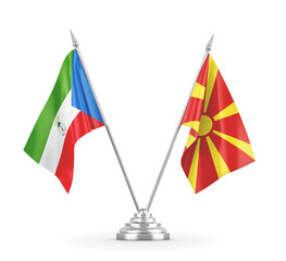 North Macedonia and Equatorial Guinea table flags isolated on white 3D rendering