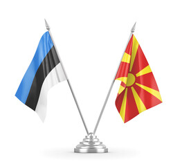 North Macedonia and Estonia table flags isolated on white 3D rendering