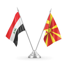 North Macedonia and Iraq table flags isolated on white 3D rendering