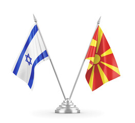 North Macedonia and Israel table flags isolated on white 3D rendering
