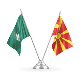 North Macedonia and Macau table flags isolated on white 3D rendering