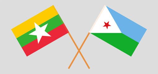 Crossed flags of Myanmar and Djibouti