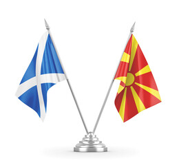 North Macedonia and Scotland table flags isolated on white 3D rendering