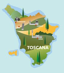 Tuscany map with main cities vector illustration