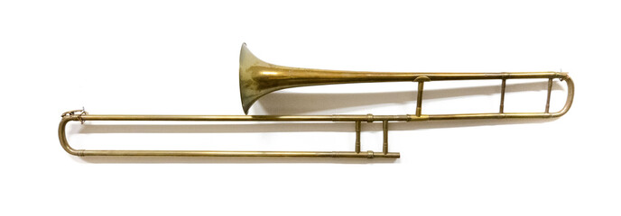 Trombone against white backdrop