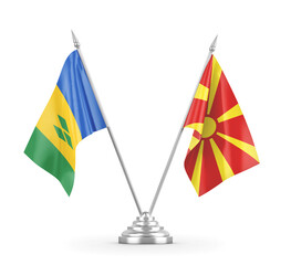 North Macedonia and Saint Vincent and the Grenadines table flags isolated