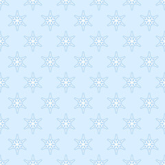 Seamless pattern with snowflakes. Blue background with simple geometric pattern. Xmas decoration. Christmas digital scrapbooking paper, wrapping paper. Vector illustration. White snowflake. Vector