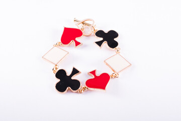 Silver necklace for casino lovers in the form of playing cards.
