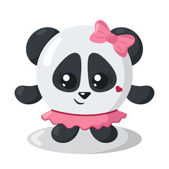 Funny cute kawaii panda with round body in flat design with shadows. Isolated vector illustration