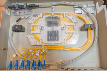internal wiring of the optical patch panel in the wall cabinet for signal transmission via optical...