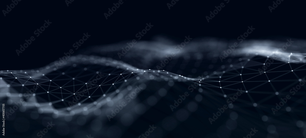Poster Artificial intelligence in a network connection. Structural transmission of information. 3D rendering.