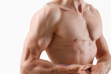 Fototapeta premium Strong men's press thanks to diet and constant training