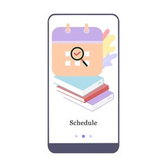Education schedule, academic calendar, exercise deadline mobile app onboarding screen. Menu vector banner template for interface UX, UI GUI screen mobile development. Website design flat illustration.