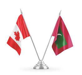 Maldives and Canada table flags isolated on white 3D rendering 