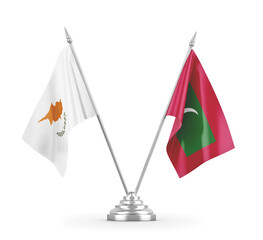Maldives and Cyprus table flags isolated on white 3D rendering