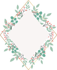 Geometric frame with green leaves
