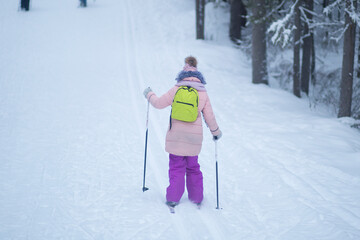 Skier on the ski track. Cross country ski.