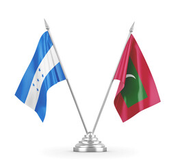 Maldives and Honduras table flags isolated on white 3D rendering