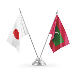 Maldives and Japan table flags isolated on white 3D rendering