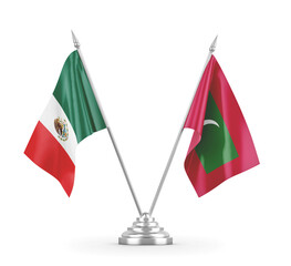 Maldives and Mexico table flags isolated on white 3D rendering