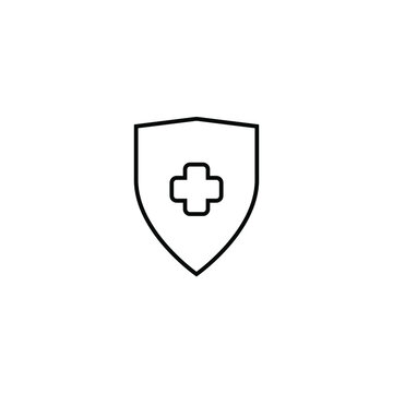 black shield icon on white background, vector illustration