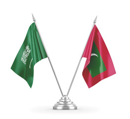 Maldives and Saudi Arabia table flags isolated on white 3D rendering