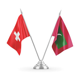 Maldives and Switzerland table flags isolated on white 3D rendering