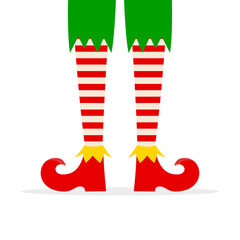 Elf legs in red shoes isolated on white background.