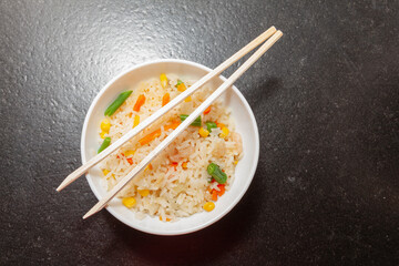 Chinese rice three delights with prawns