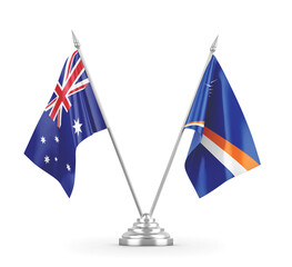 Marshall Islands and Australia table flags isolated on white 3D rendering 