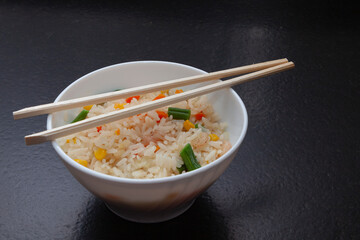 Chinese rice three delights with prawns