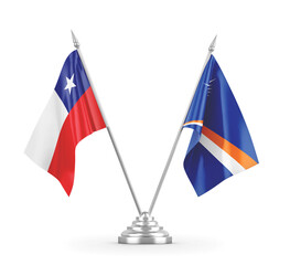 Marshall Islands and Chile table flags isolated on white 3D rendering