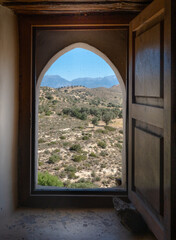 Scenic view of field and sky from window