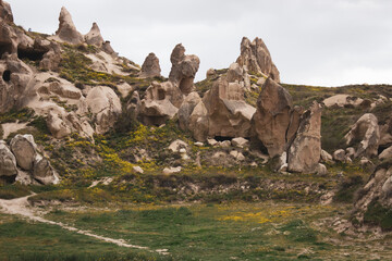 Cappadocia Turkey. Cappadocia fairy chimneys in Turkey. Nevsehir Cappadocia. Mushroom shaped rocks. Volcanic rocks in Turkey