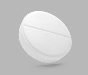 Realistic round tablet on grey background. Vector illustration. Can be used for medical and cosmetic. EPS10.