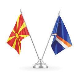 Marshall Islands and North Macedonia table flags isolated on white 3D rendering
