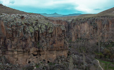 ihlara valley in aksaray turkey. Volcanic rocks in ihlara canyon national park.