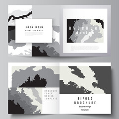 Vector layout of two covers templates for square design bifold brochure, flyer, magazine, cover design, book design, brochure cover. Landscape background decoration, halftone pattern grunge texture.