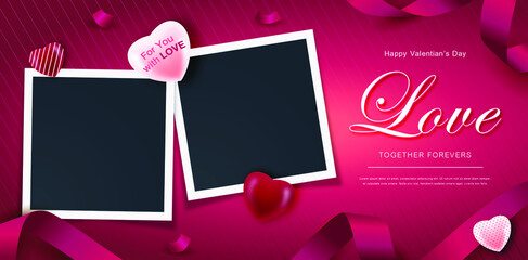 Postcard Happy Valentine's Day with a blank template for photo.