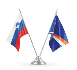 Marshall Islands and Slovenia table flags isolated on white 3D rendering