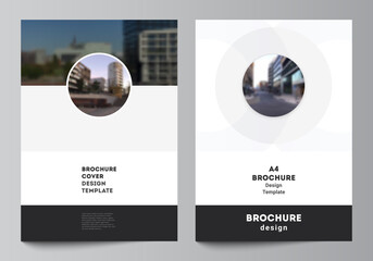 Vector layout of A4 cover mockups templates for brochure, flyer layout, booklet, cover design, book design, brochure cover. Background template with rounds, circles for IT, technology. Minimal style.