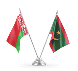 Mauritania and Belarus table flags isolated on white 3D rendering 