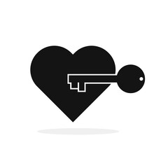 Heart with key. Shape of heart with key icon. Vector illustration.